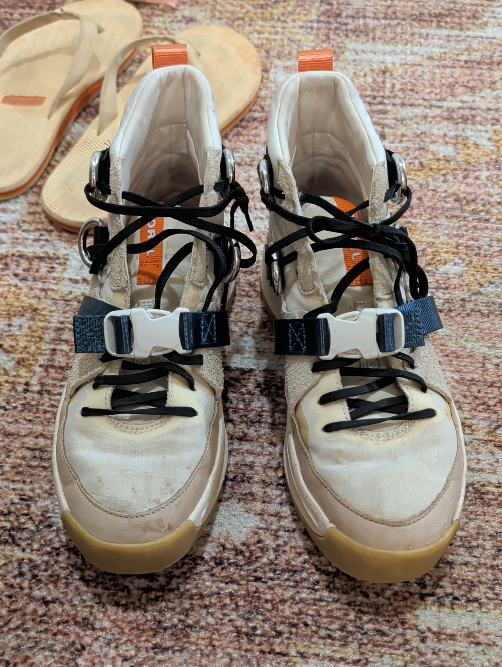 Sorel Women's Beige and Black Strap Lace-Up Sneakers